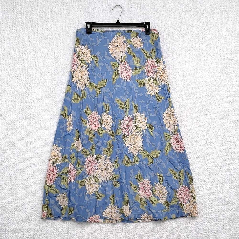 Via Sant Andrea Floral Maxi Skirt Blue A-Line‎ Rayon Cottagecore Y2K Size 16T